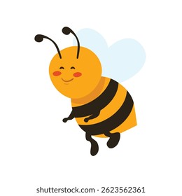 Abelha voadora bonita isolada sobre fundo branco. Ilustração vetorial. Caractere Bumblebee