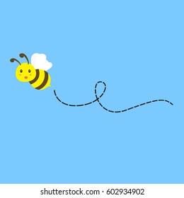 cute flying bee vector on blue background.