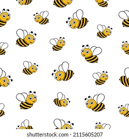 Cute flying bees seamless pattern. Black and yellow bees isolated on white background.