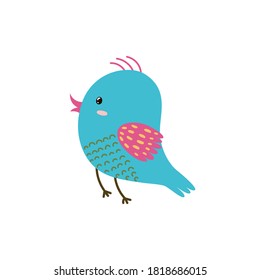 Cute flying bird. Blue bird Isolated element. Funny character for kids design. Vector illustration 