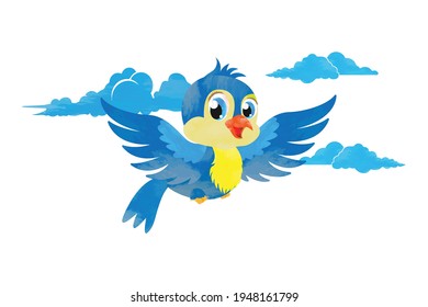 cute flying bird cartoon in watercolor 