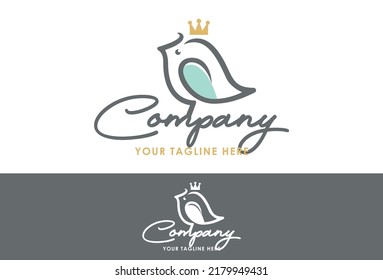 Cute Flying Bird with Crown Logo Design Concept