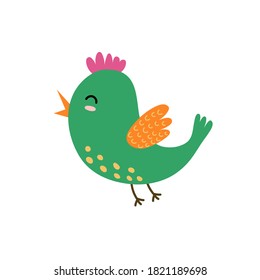 Un pájaro volador. Pájaro verde Elemento aislado. Carácter gracioso para el diseño de los niños. Ilustración del vector