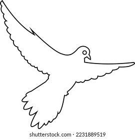 Cute flying bird outline art work. Dove line art vector