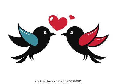 cute flying birds holding heart  Image of birdies in simple style