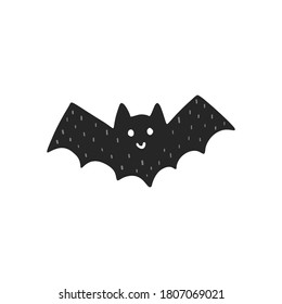 Cute flying black bat isolated element. Halloween character for kids design. Vector illustration 