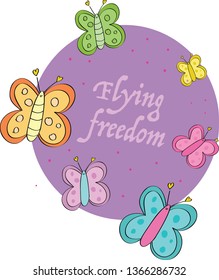 Cute flying butterflies. Botanical freedom graphic elements. Vector illustration