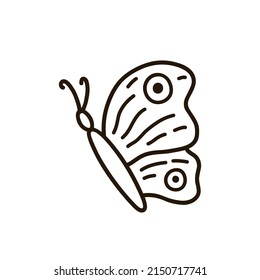 Cute flying butterfly isolated on white background. Vector hand-drawn illustration in doodle style. Perfect for holiday designs, cards, logo, decorations.