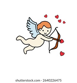 Cute Flying Cherub with Bow and Hearts