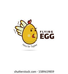 Cute flying chicken egg logo for fast food