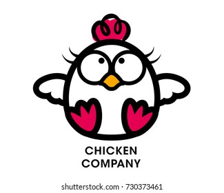 A cute flying Chicken mascot character with food restaurant brand - vector logo