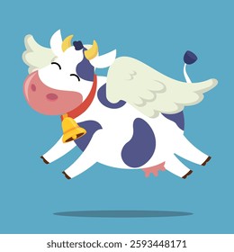 A cute flying cow with wings