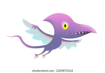 Cute Flying Dinosaur, Friendly Dino Prehistoric Reptile Bird, Kids Illustration. Funny clip art for kids, adorable character design. Vector character, colorful clipart cartoon for children.