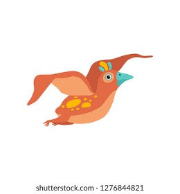 Cute flying dinosaur, funny baby dino cartoon character vector Illustration