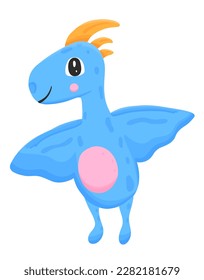 Cute flying dinosaur in hand drawn cartoon style