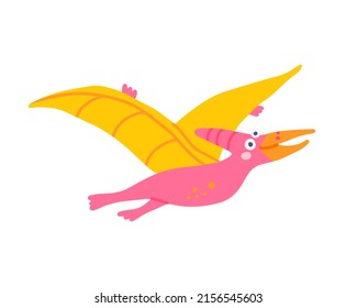 Cute fliegender Dinosaurier Pterodactylus, Vektorgrafik auf handgezeichnet, weißer Hintergrund