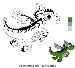cute flying dinosaur with wings. Coloring book. Cartoon vector illustration