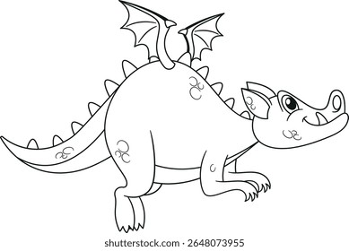 Ilustração de vetor preto-e-branco de dragão voador bonito