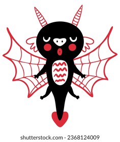 Cute flying dragon Happy New Year 2024 graphic character. Perfect for tee, poster, greeting card, sticker. Doodle isolated vector illustration.
