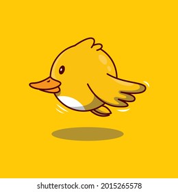 Cute flying duck cartoon icon illustration