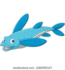 Cute flying fish cartoon on white background