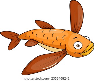 Cute flying fish cartoon on white background