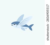 Cute Flying Fish Cartoon Vector, Ocean Fish Character