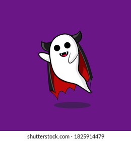 Cute Flying Ghost Dracula Halloween Character Out From Hat. Vector Illustration Halloween Celebration. Can use For web, Banner, Poster, Sticker