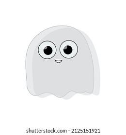 Cute flying ghost spirit. Cute cartoon spooky character. Smiling face. Greeting card. Isolated. Boo. Flat design. Line simple design. Vector illustration