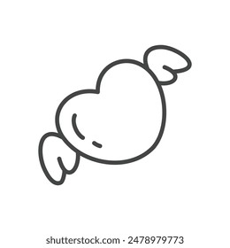 Cute flying heart icon. Hand drawn monochrome illustration of a heart with wings isolated on a white background. Kawaii sticker. Vector 10 EPS.