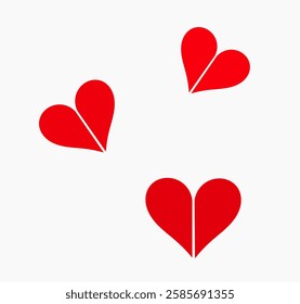 Cute flying hearts on white background. Love symbols design element. Vector illustration.