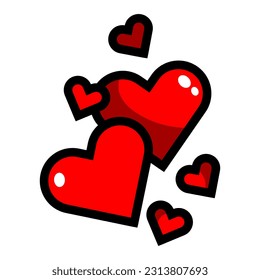 Corazones amorosos. Corazones rojos para el diseño para el día de San Valentín. Ilustración vectorial aislada en fondo blanco.