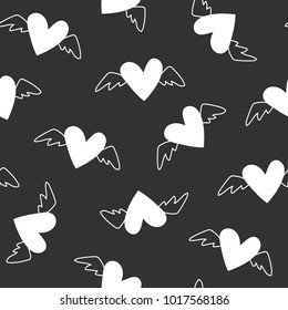 Cute flying hearts with wings seamless pattern, vector illustration