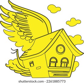 Cute flying house with wings.