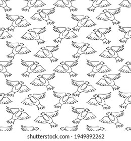 Cute flying lark birds seamless pattern. Doodle. Vector illustration may be used for wallpaper, fabric, textile, wrapping paper.