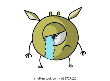 Cute Flying Monster Crying. Vector Illustration. Isolated on white background.