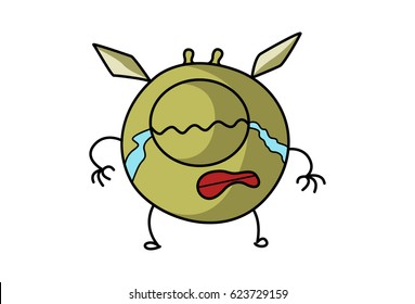 Cute Flying Monster Crying. Vector Illustration. Isolated on white background.