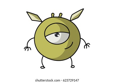 Cute Flying Monster Smiling. Vector Illustration. Isolated on white background.