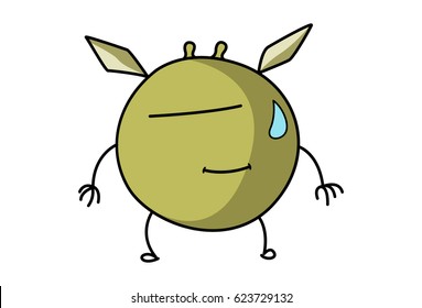 Cute Flying Monster Tired. Vector Illustration. Isolated on white background.