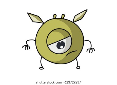 Cute Flying Monster Upset. Vector Illustration. Isolated on white background.