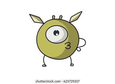 Cute Flying Monster. Vector Illustration. Isolated on white background.