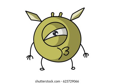 Cute Flying Monster With  a weird face. Vector Illustration. Isolated on white background.