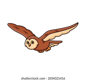 cute flying owl cartoon on white background