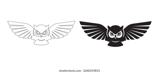 Cute flying owl symbol. Animal cartoon mascot. Flying owl vector sign. Owl icon. Owl logo design template. Vector illustration.