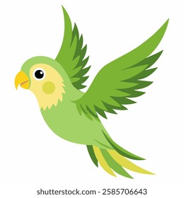 Cute flying parrot isolated on white background. Green small budgerigar. Talking realistic budgies. Domestic birds.Suitable for education poster infographic guide catalog,children's books. Pro Vector