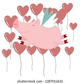 cute flying pig, vector illustration