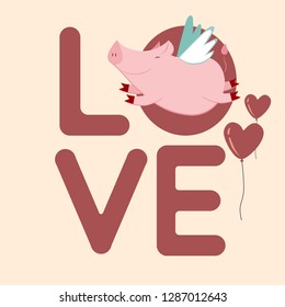 cute flying pig, vector illustration
