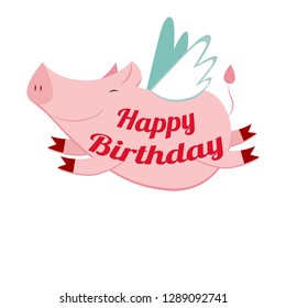 cute flying pig, vector illustration