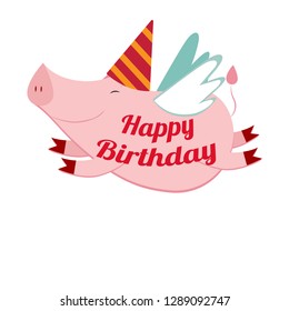 cute flying pig, vector illustration