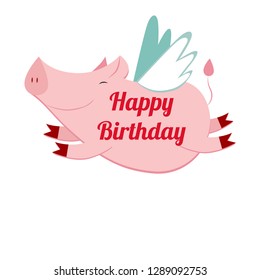 cute flying pig, vector illustration